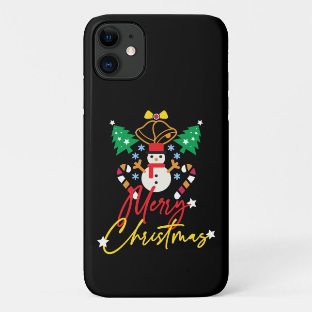 Fun Merry Christmas Design with Bells, Trees Case-Mate iPhone Case (Back)