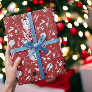 Fun merry Christmas illustration photo snowman Wrapping Paper