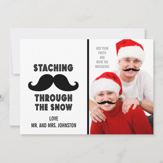 Fun Merry Christmas Moustache Photo Card (Front)