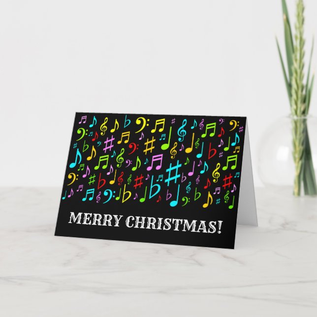 Fun "MERRY CHRISTMAS!", Music Notes Christmas Card (Front)