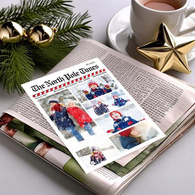 Fun Merry Christmas Photo Collage Newspaper Holiday Card (The North Pole Times Photo collage greeting card. )