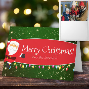 Fun Merry Christmas Santa Last Name Red and Green Card