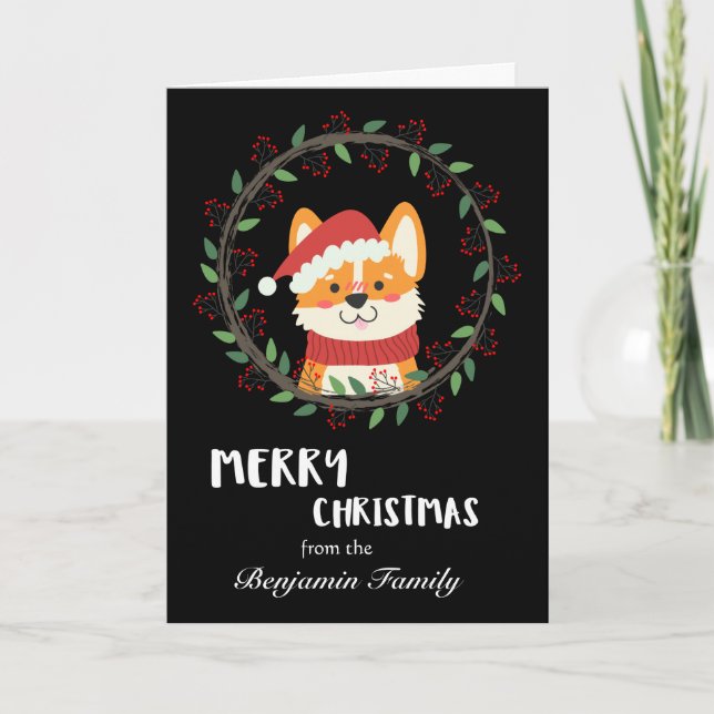 Fun Merry Christmas Santa Puppy Holiday Card (Front)