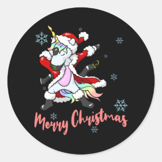 Fun Merry Christmas Santa Unicorn Classic Round Sticker