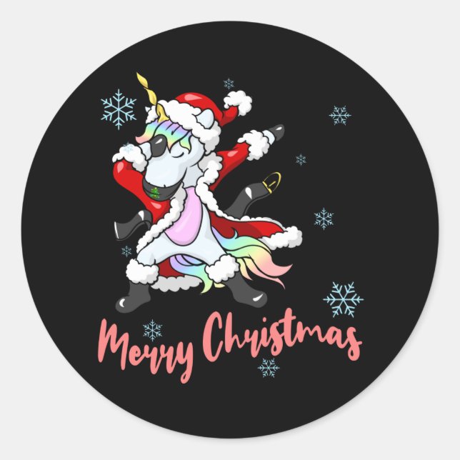 Fun Merry Christmas Santa Unicorn Classic Round Sticker (Front)