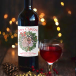 Fun Merry Christmas Wreath Picture Frame Holiday Wine Label<br><div class="desc">These fun holiday wine bottle labels are perfect for any home brewer who wants to give their wine away for Christmas presents. The whimsical design features an evergreen wreath photo frame where you can drop in your own photo, and cute red text reading Merry Christmas! There is space for a...</div>