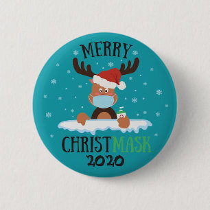 Fun merry Christmask reindeer face mask sanitizer 2 Inch Round Button