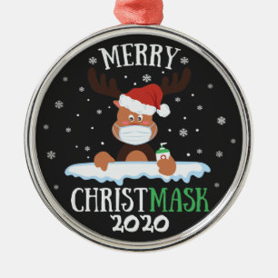 Fun merry Christmask reindeer face mask sanitizer Metal Ornament