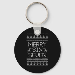 Fun Merry Six Seven 6 7 Meme Design Christmas Humo Keychain