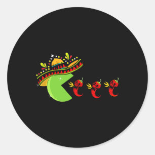 Fun Mexican Sombrero Eating Hot Pepper Skulls Cinc Classic Round Sticker