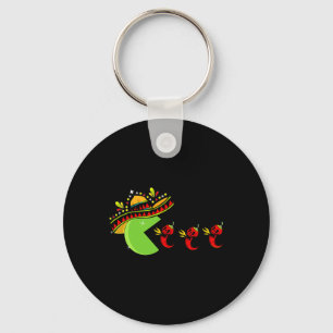 Fun Mexican Sombrero Eating Hot Pepper Skulls Cinc Keychain