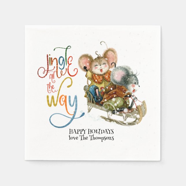 Fun Mice Sleighing Jingle All The Way Glitter Napkin (Front)