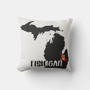 fun Michigan state graphic with fish Throw Pillow