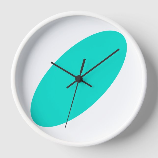 Fun Mid Century Modern Aqua Curve White Background Clock (Front)