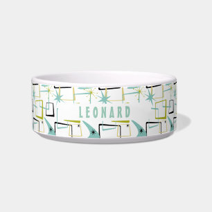 Fun Mid-century Space Atomic Abstract Squares Name Bowl