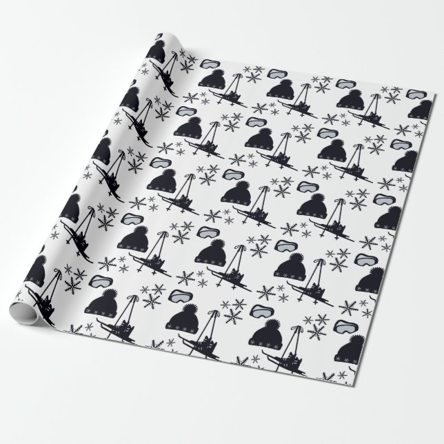 Fun, minimal, ski designs on white background. wrapping paper (Unrolled)