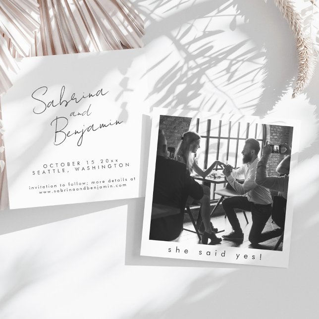 Fun Minimalist Black and White She Said Yes Photo  Save The Date (Creator Uploaded)