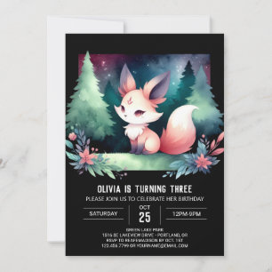 Fun Minimalist Fox Birthday digital  Invitation