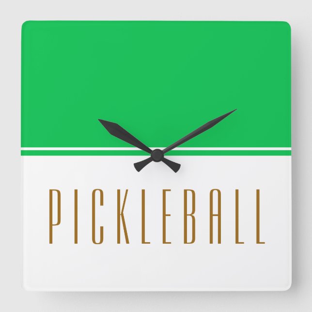 Fun Mint Green White Colour Block PICKLEBALL Text  Square Wall Clock (Front)