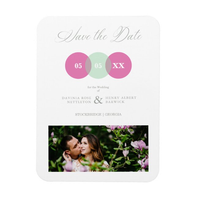 Fun Mint & Hot Pink Photo Couple Wimshical Script  Magnet (Vertical)