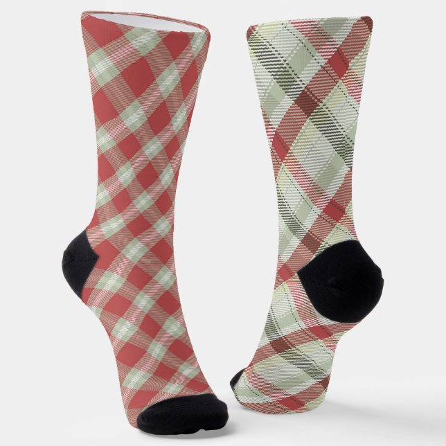 Fun Mismatch Odd Christmas Plaid Socks (Angled)
