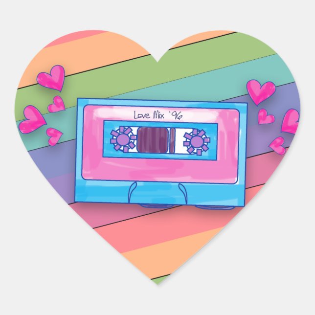 Fun Mixtape Rainbow Background Retro Music Love Heart Sticker (Front)