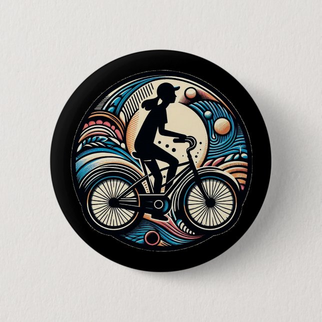Fun Modern Abstract Bike Logo for Women 2 Inch Round Button (Front)