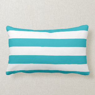 Fun Modern Aqua Blue and White Stripe Pattern Lumbar Pillow