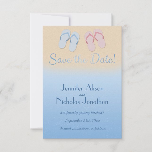 Fun Modern Beach Flip Flops Sandals Save the Date Invitation (Front)