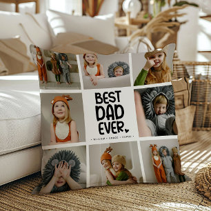 Fun Modern 'BEST DAD EVER' 6 Photo Throw Pillow