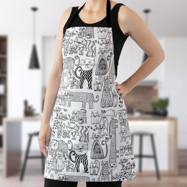 Fun Modern Black and White Cats And Kittens  Apron (Fun Modern Black and White Cats And Kittens Apron)