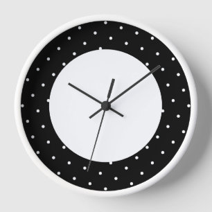 Fun Modern Black Polka Dotted Outer Rim On White Clock