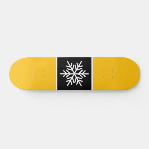 Fun Modern Black White Orange Stripes Snowflake Skateboard