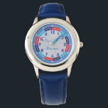 Fun Modern Blue Stylish Custom Name Kids Watch<br><div class="desc">Designed for the child who is learning to read the time, the face of the watch has clear readable dial, and fun cool stylish snazzy colour. the background is a faux metallic silver to add elegance. The hour and every 5 minutes are clearly written while the 5-minute-in-between are indicated by...</div>