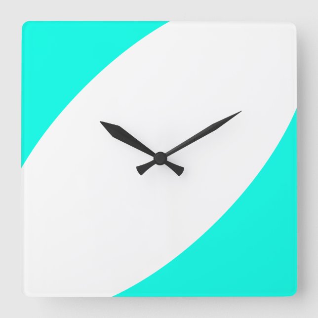 Fun Modern Bright White Aqua Mint Corner Curves Square Wall Clock (Front)