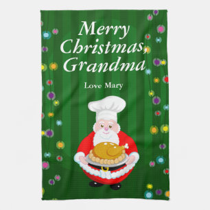 Fun modern cartoon, Santa Claus dressed as a chef, Kitchen Towel