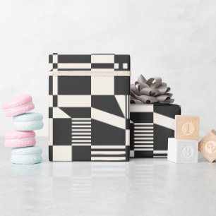 Fun Modern Chequered Black & Cream Wrapping Paper