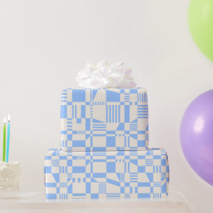 Fun Modern Chequered Blue & White Wrapping Paper