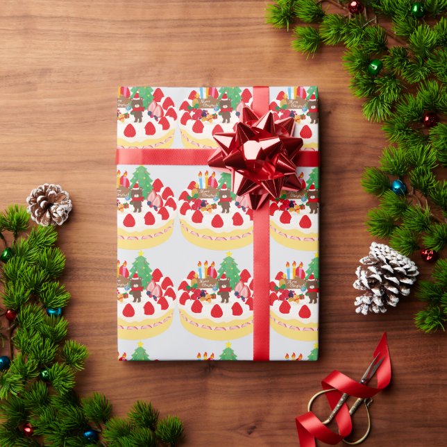 Fun Modern Christmas Holiday Cake Bear  Wrapping Paper (Holiday Gift)