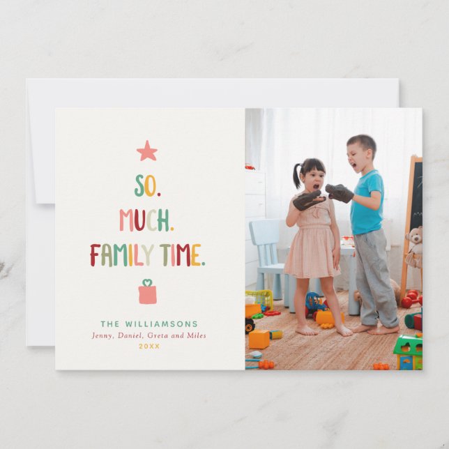 Fun Modern Christmas Photo Family Time Retro Holiday Card (Front)