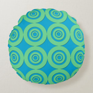 Fun Modern Circles MInt Green Aqua Pattern Round Pillow