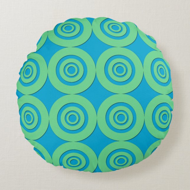 Fun Modern Circles MInt Green Aqua Pattern Round Pillow (Front)
