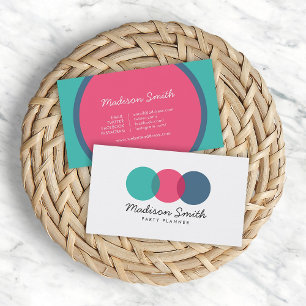 Fun Modern Circles Teal Pink Blue Social Media Business Card