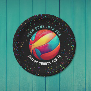 Fun Modern Colourful Black All-Star Kids Basketbal Paper Plate