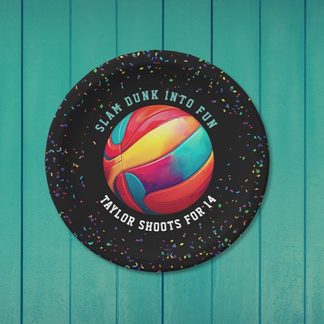 Fun Modern Colourful Black All-Star Kids Basketbal Paper Plate (Creator Uploaded)