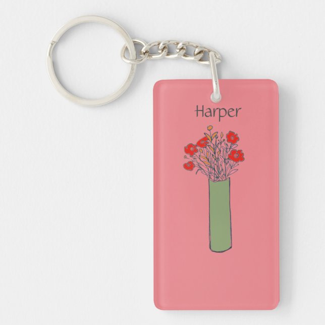 Fun Modern Colourful Flower Sketch For Her  Keychain (Front)