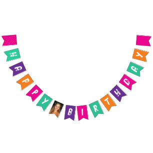 Fun Modern Colourful Purple Pink Kids Photo Pictur Bunting Flags