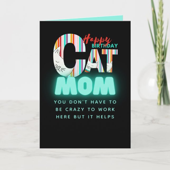 Fun Modern Crazy Cat Mom Personalized Birthday Card (Front)