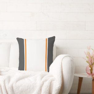 Fun Modern Dark Grey White Orange Racing Stripes Throw Pillow
