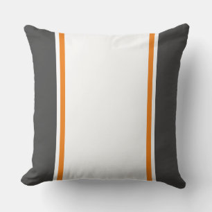 Fun Modern Dark Grey White Orange Racing Stripes Throw Pillow